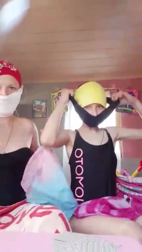 hot hebe sisters in mask showing new swim suit and pussy in the end